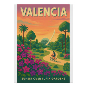 Póster Atardecer sobre los jardines de Turia - Valencia R