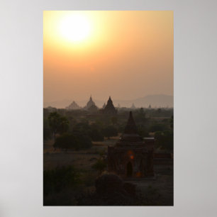 Póster Atardecer sobre los templos de Bagan - Fotografía