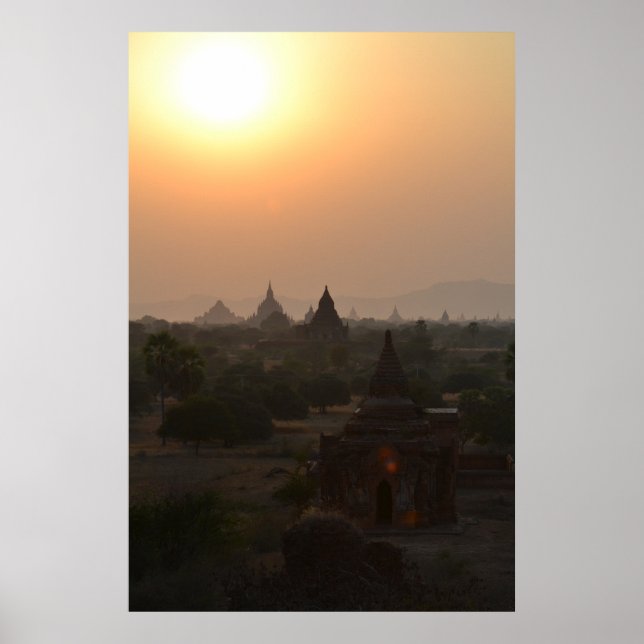 Póster Atardecer sobre los templos de Bagan - Fotografía  (Frente)