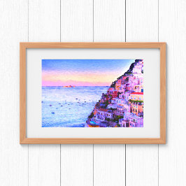 Póster Atardecer sobre Positano, pintura de Italia