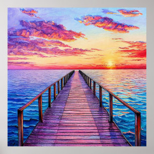 Póster Atardecer sobre sereno calmado paisaje marino deco
