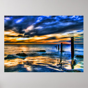 Póster Atardecer surrealista en muelle de lavado