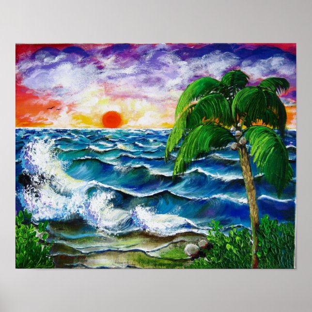 Póster Atardecer tropical, Caribe, Puerto Rico (Frente)
