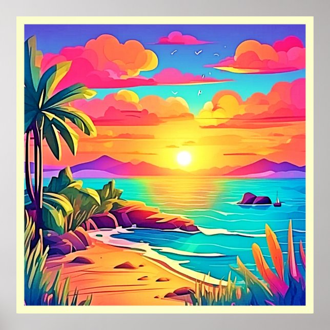 Póster Atardecer tropical: cielo vivo (Frente)