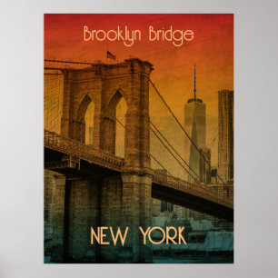 Póster Atardecer Vintage Puente de Brooklyn Nueva York
