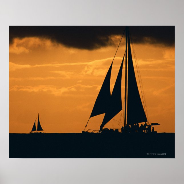 Póster Atardecer y yate 2 (Frente)