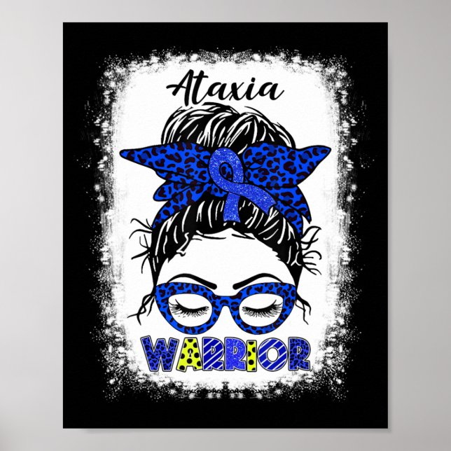 Póster Ataxia Warrior Messy Bun Blue Ribbon Mujeres Ataxi (Frente)