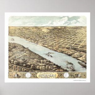 Póster Atchison, mapa panorámico KS - 1869