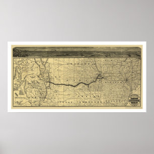 Póster Atchison Topeka Santa Fé Railroad Map 1880