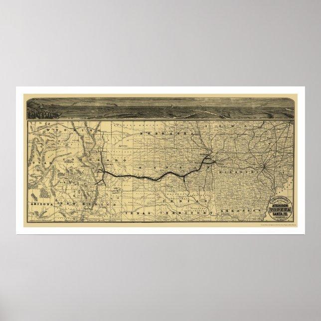 Póster Atchison Topeka Santa Fé Railroad Map 1880 (Frente)