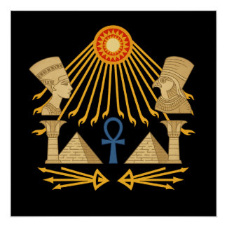 Póster Aten Sun Disc – Ankh, Horus & Nefertiti