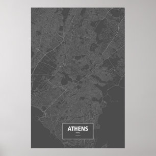 Póster Atenas, Grecia (blanco sobre negro)