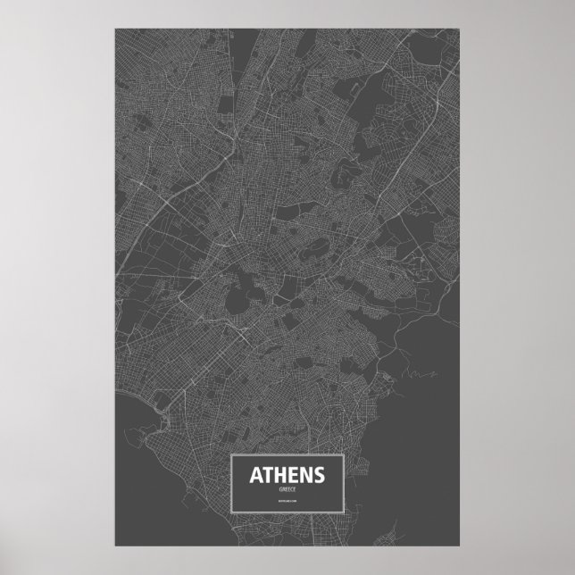 Póster Atenas, Grecia (blanco sobre negro) (Frente)