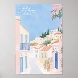 Póster Atenas Grecia Gouache Paint Ilustracion Viajes