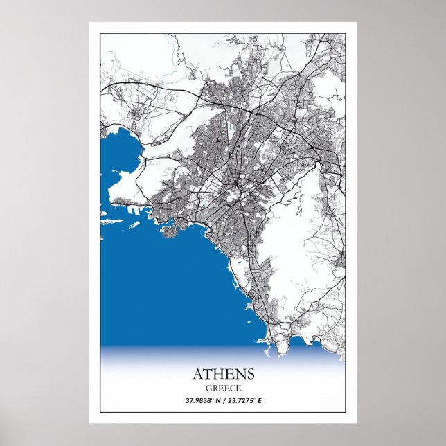 Póster Atenas Grecia Mapa de viajes Simple Mínimo (Frente)