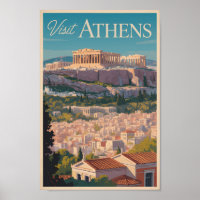 Atenas Grecia Parthenon Travel Art Vintage