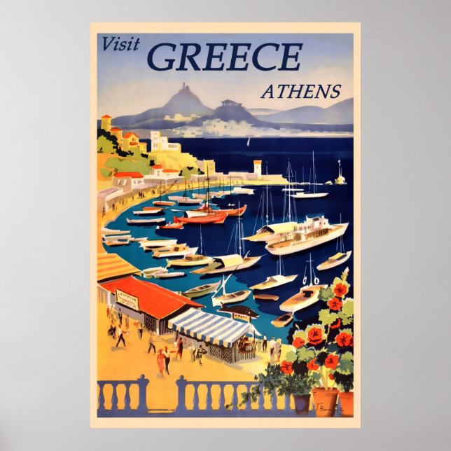 Póster Atenas Grecia Viaje griego vintage (Frente)
