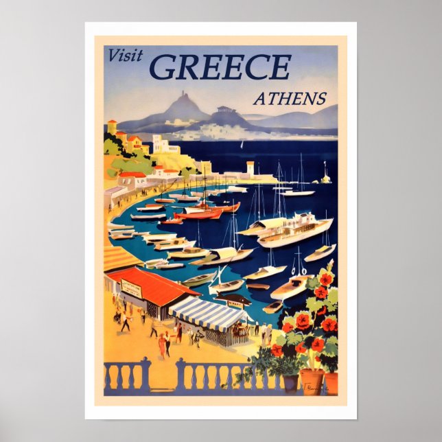 Póster Atenas, Grecia Viajes de época (Frente)