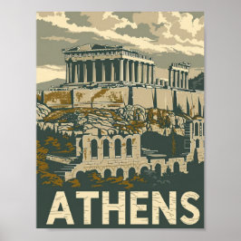 Póster Atenas Grecia Vintage Famous Travel Place