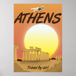 Póster Atenas "Viajando en avión" Atardecer dorado