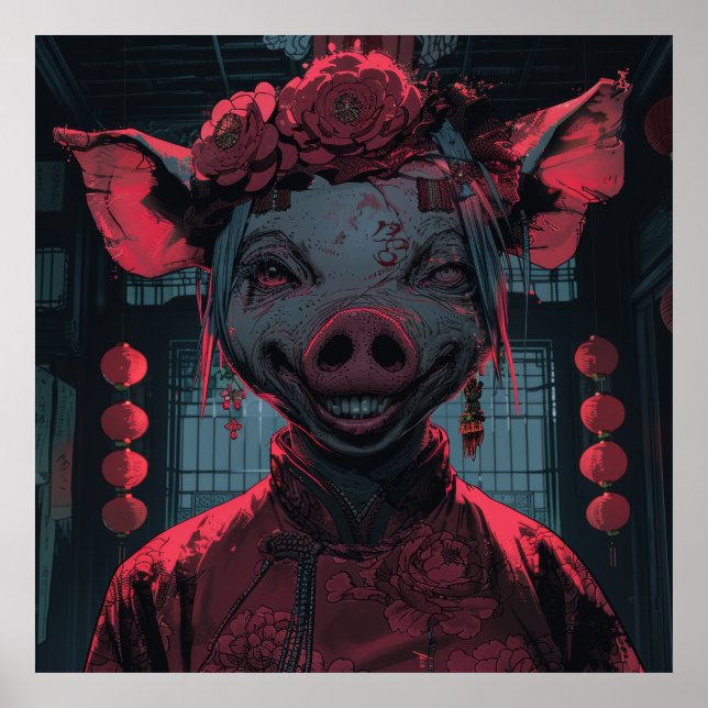Póster Aterrador cerdo Personalizado con post chino de so (Frente)