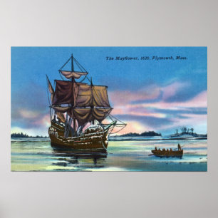 Póster Aterrizaje de Mayflower en escena de 1620