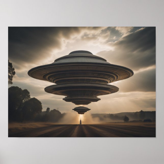 Póster Aterrizaje de OVNI Saucer (Frente)