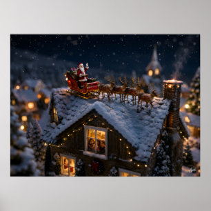 Póster Aterrizaje en miniatura de Santa en el tejado