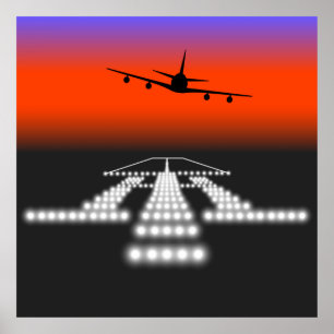 Póster Aterrizaje nocturno del avión