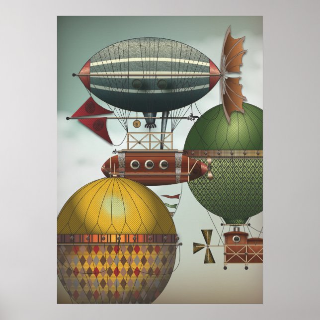 Póster Atestados Cielos Tráfico Aeronaves Steampunk (Frente)