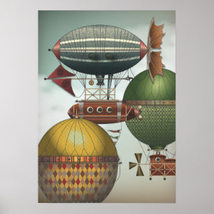 Póster Atestados Cielos Tráfico Aeronaves Steampunk