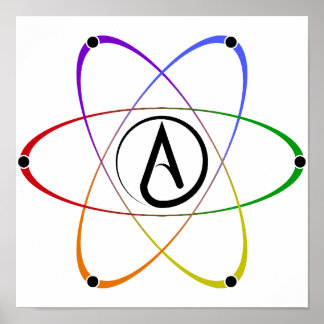 Póster Atheist Atom Symbol Rainbow Black