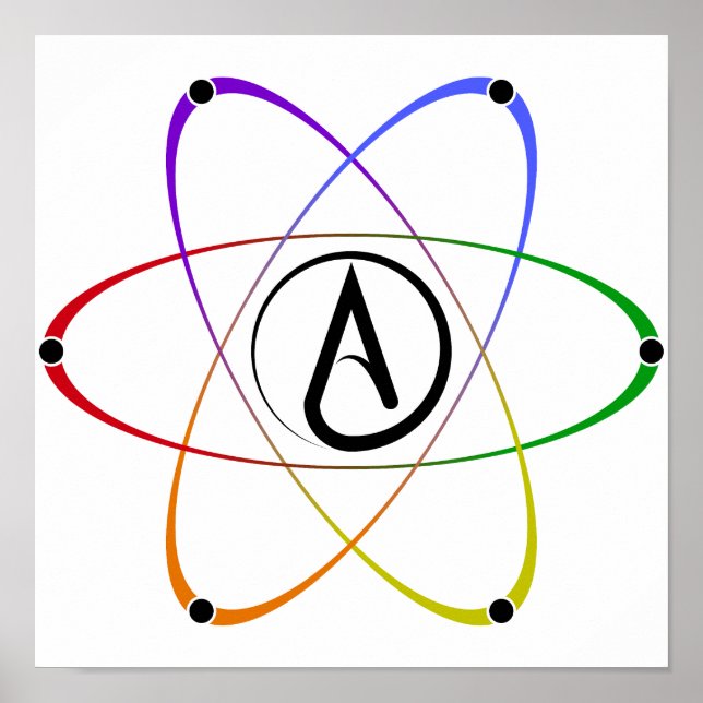 Póster Atheist Atom Symbol Rainbow Black (Frente)