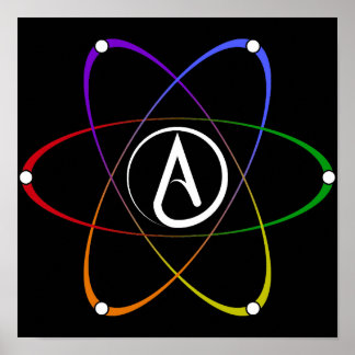 Póster Atheist Atom Symbol Rainbow White