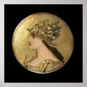 PÓSTER ATHENA PORTRAIT WITH GOLDEN HELMET AND GRYPHONS