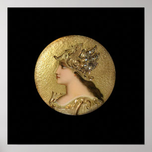 PÓSTER ATHENA PORTRAIT WITH GOLDEN HELMET AND GRYPHONS 
