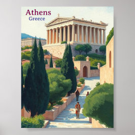 Póster Athens Greece Gouache Paint Illustration Travel