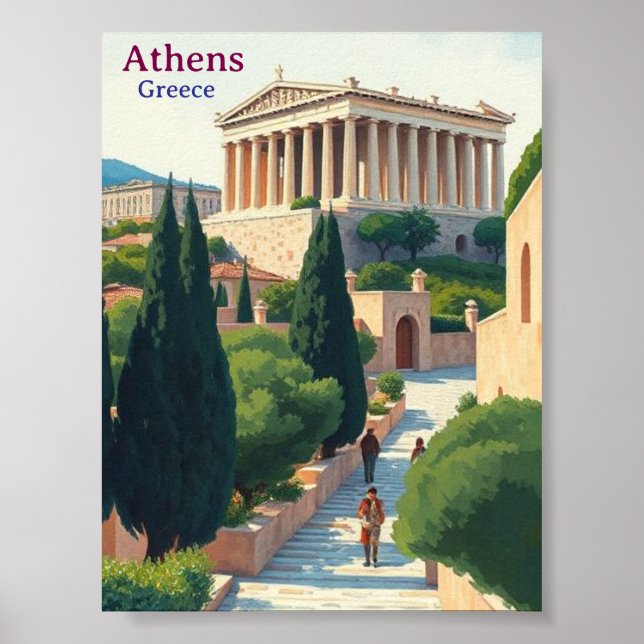 Póster Athens Greece Gouache Paint Illustration Travel (Frente)