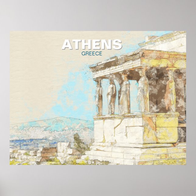 Póster Athens Greece Travel – Vintage View of Ancient (Frente)