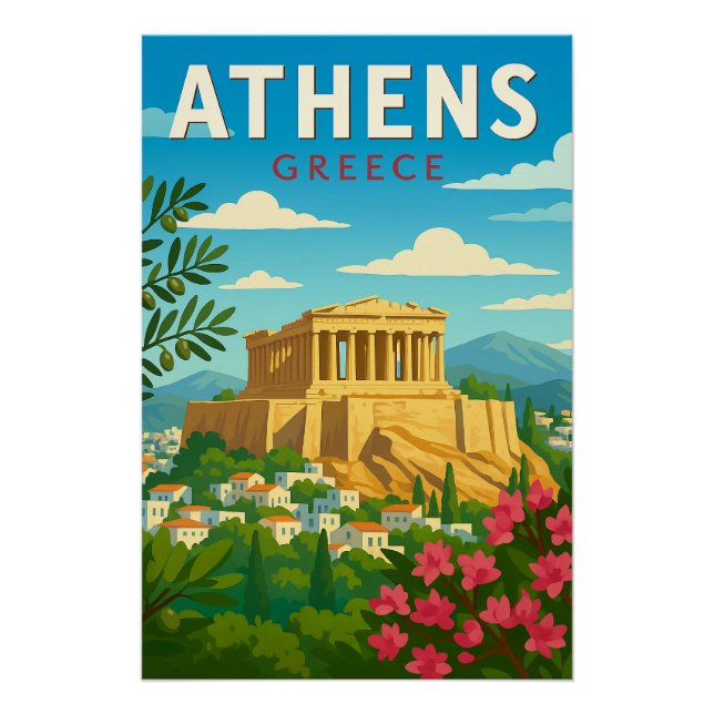 Póster Athens Greece Vintage Travel | Parthenon Acropolis (Anverso)