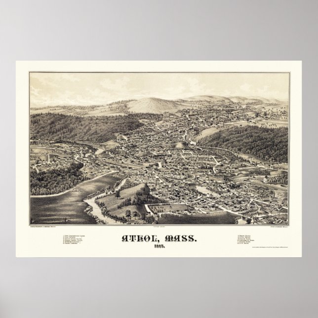 Póster Athol, MA Panoramic Map - 1887 (Frente)