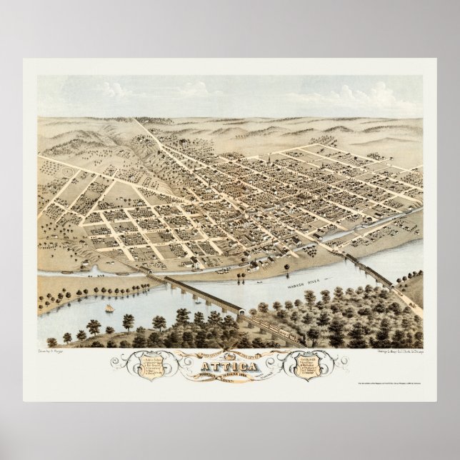 Póster Ática, EN mapa panorámico - 1869 (Frente)
