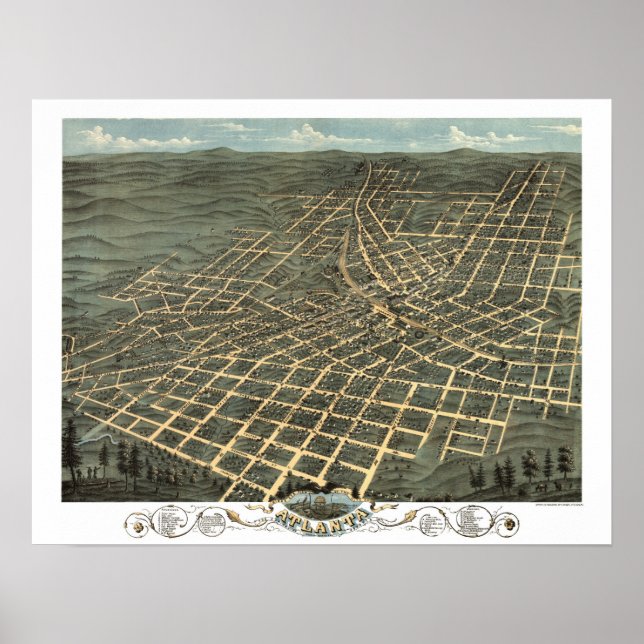 Póster Atlanta, GA Mapa Panorámico DIGITALMENTE REMASTADO (Frente)