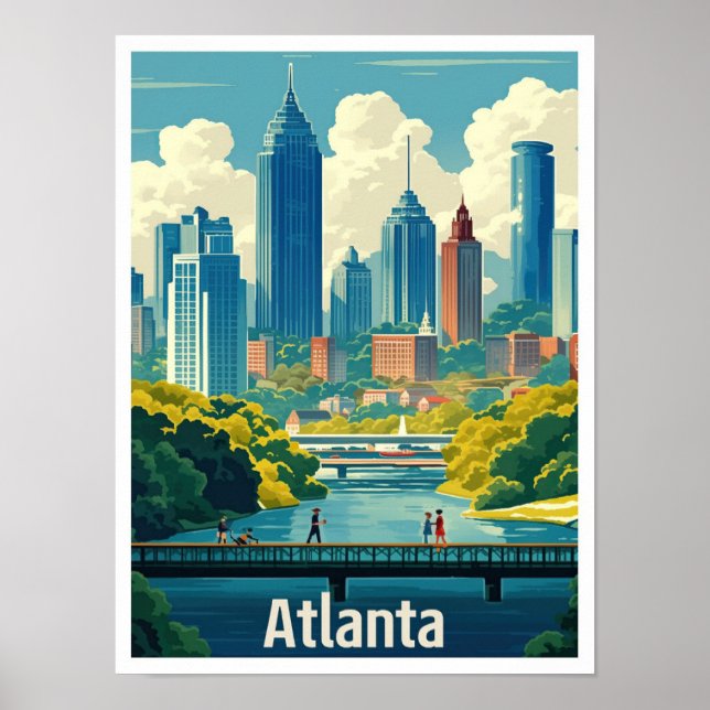 Póster Atlanta Georgia Estados Unidos Ilustracion de Viaj (Frente)