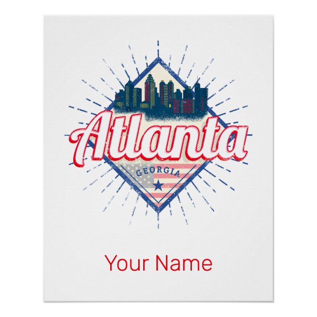 Póster Atlanta Georgia Estados Unidos Retro Skyline (Anverso)