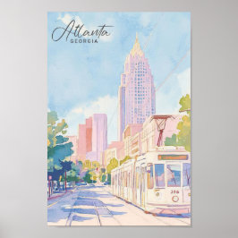 Póster Atlanta Georgia Gouache Paint Ilustracion Viajes
