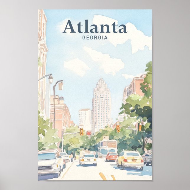 Póster Atlanta Georgia Gouache Paint Ilustracion Viajes (Frente)