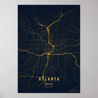 Póster Atlanta Gold Map Print Georgia Wallart Poster Gift