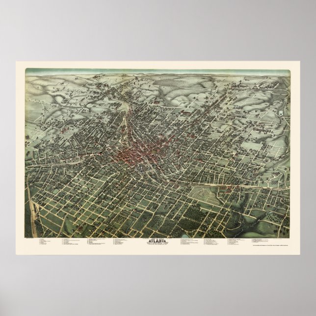 Póster Atlanta, Mapa Panorámico GA - 1892 (Frente)