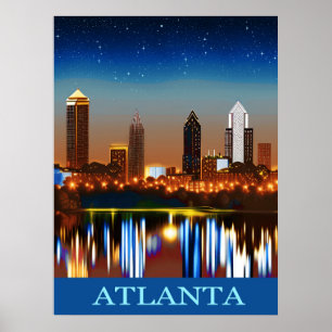 Póster Atlanta Skyline por noche con reflexiones